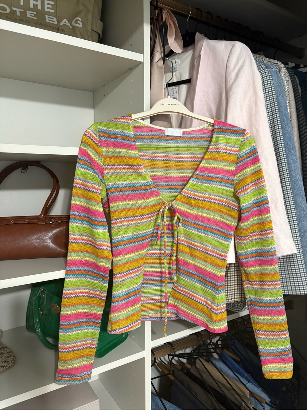 Striped Tie-Front Knit Cardigan Top in Bright Multi